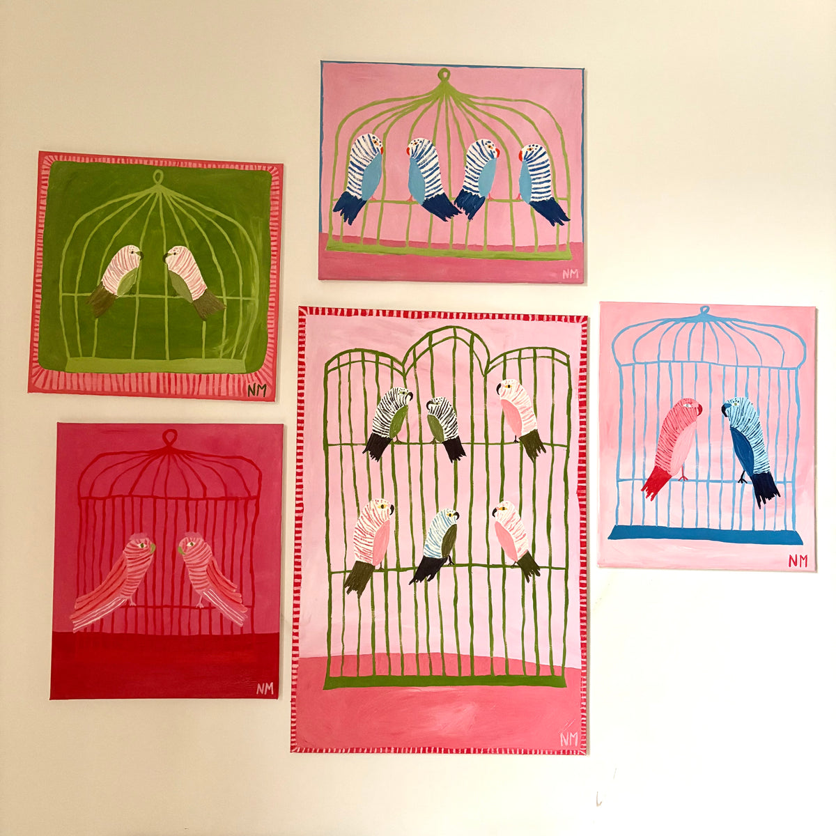 Two pink birds.