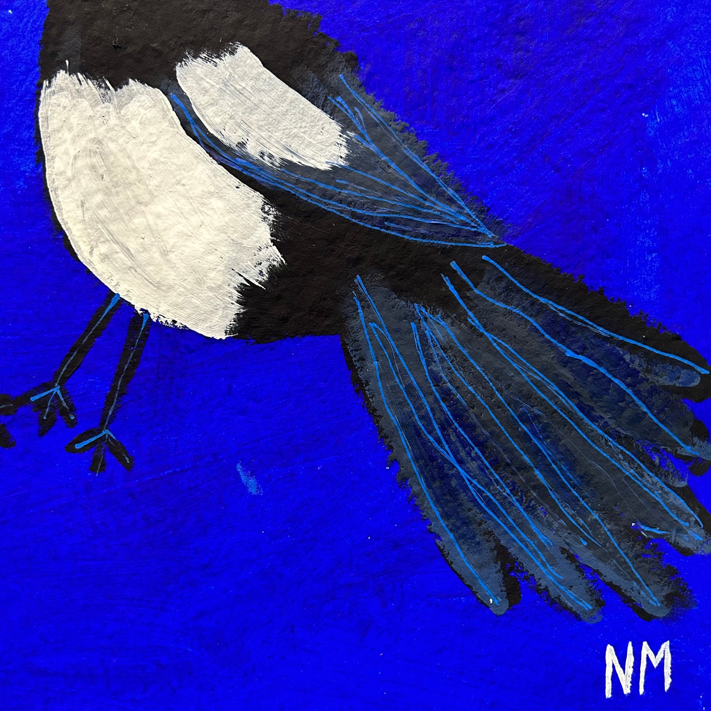 Magpies on blue