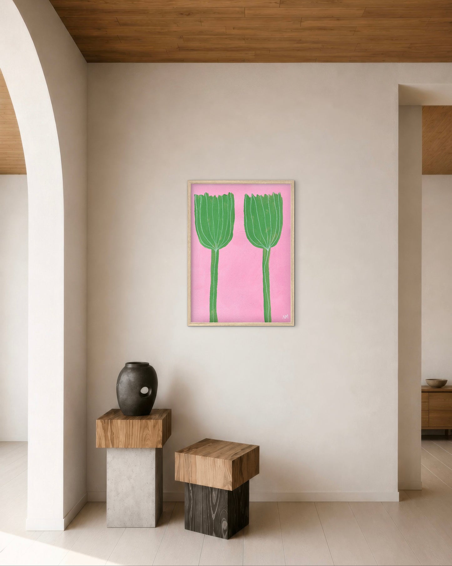 Green tulips print.
