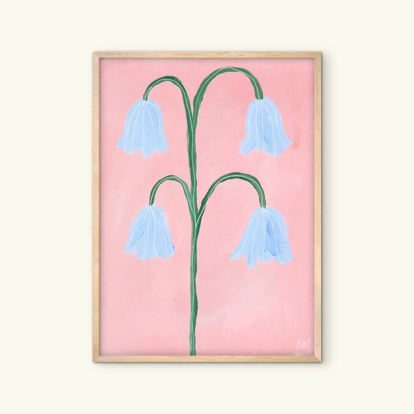 Bluebells on pink print.