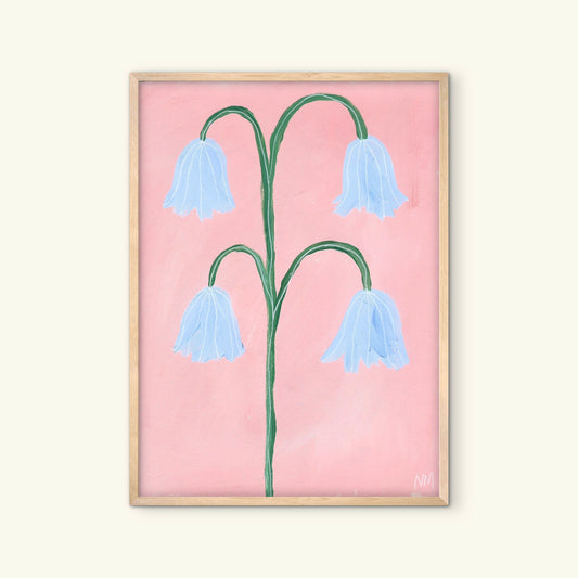Bluebells on pink print.