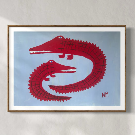 Two red crocodiles