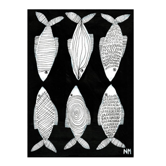 Six white fish print.