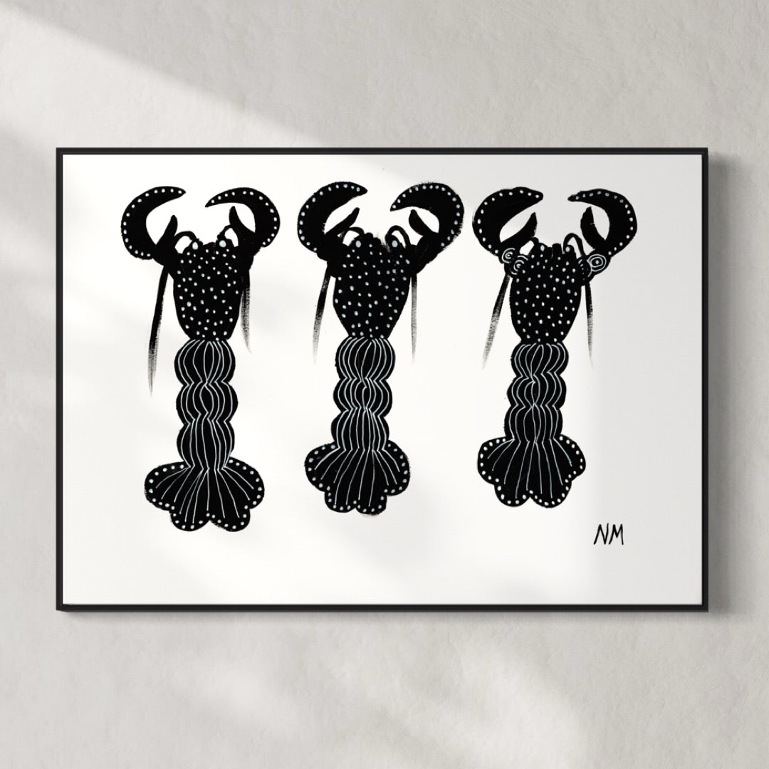 Three black lobsters