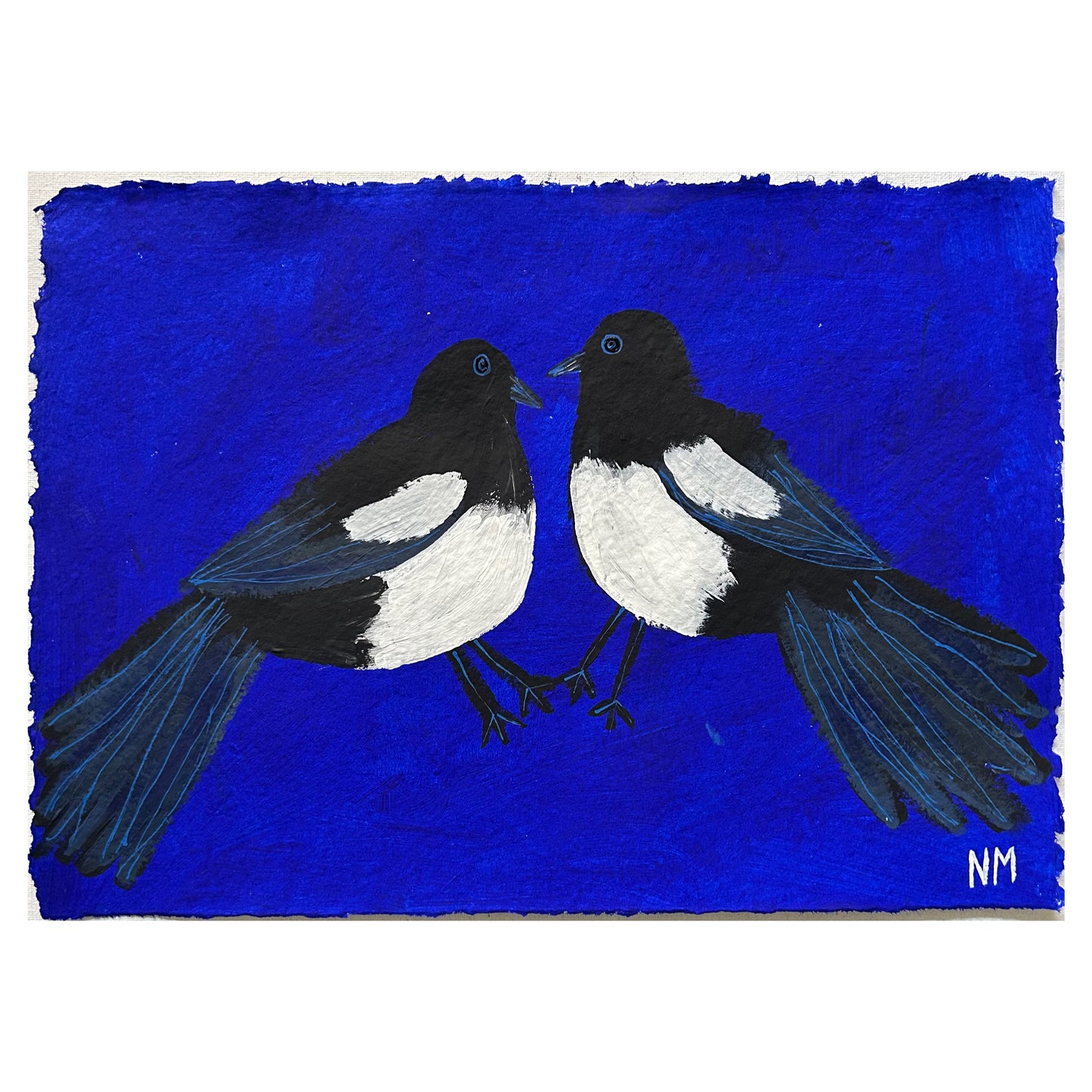 Magpies on blue