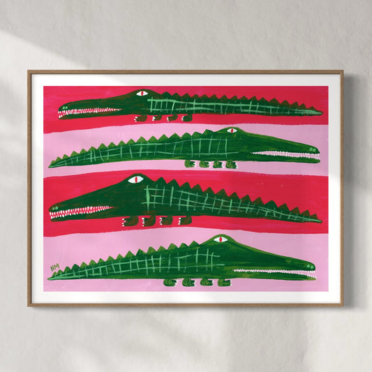 Crocodiles in the pink river