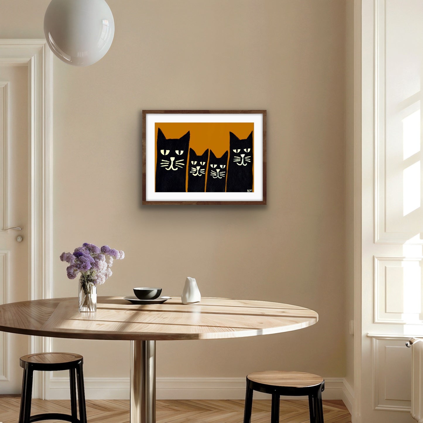 Black cat family print.