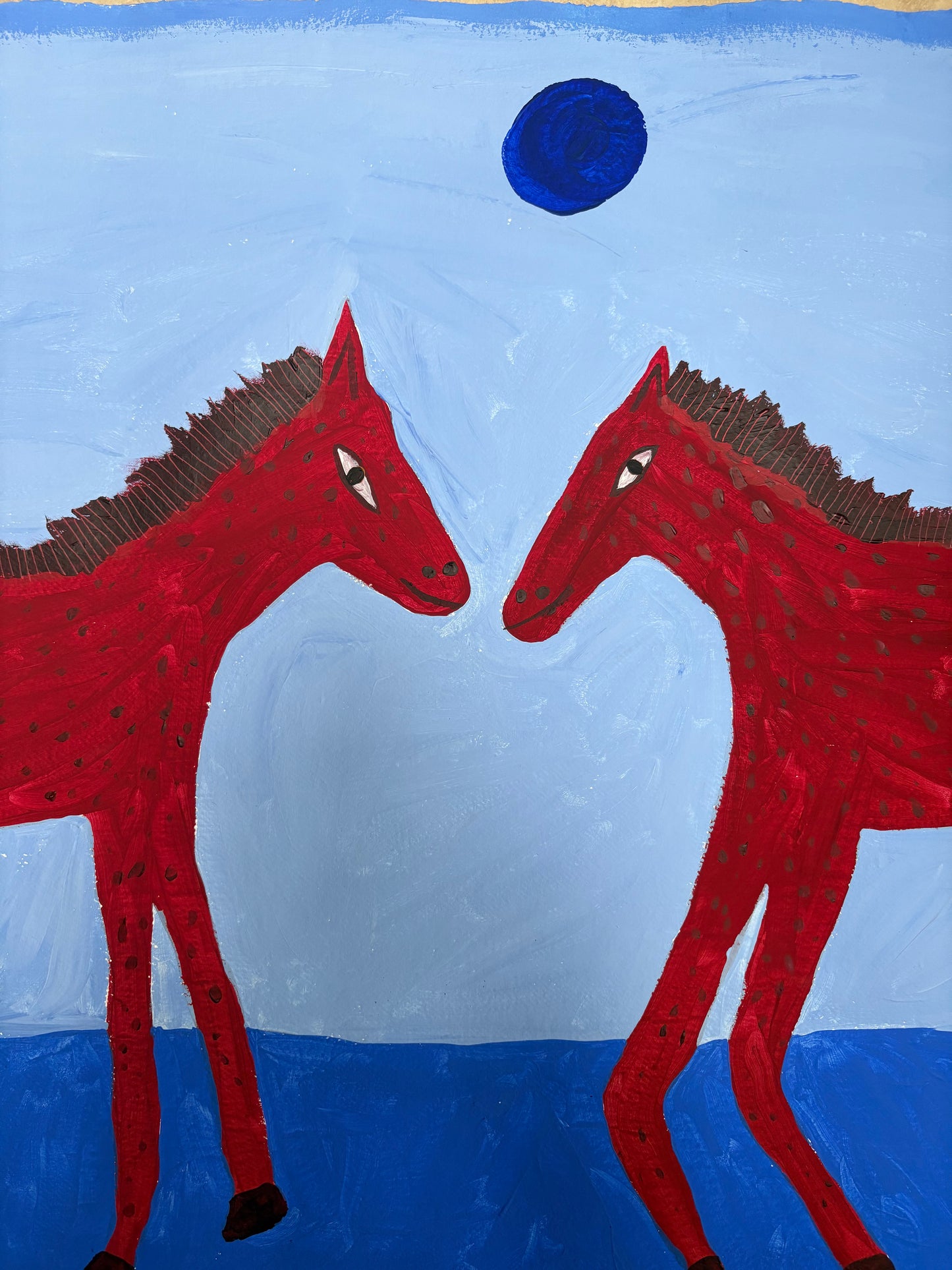 Two red horses.