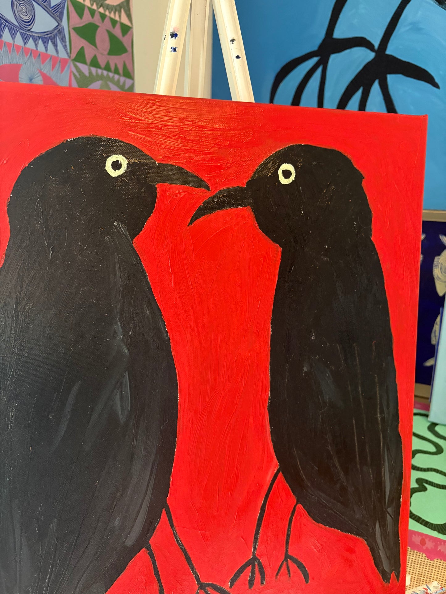 Crows on red.