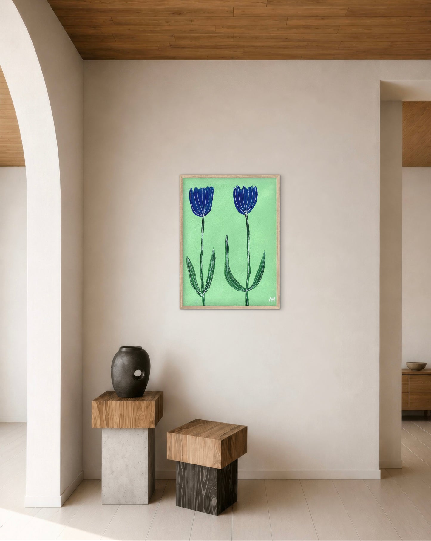 Two blue flowers print.