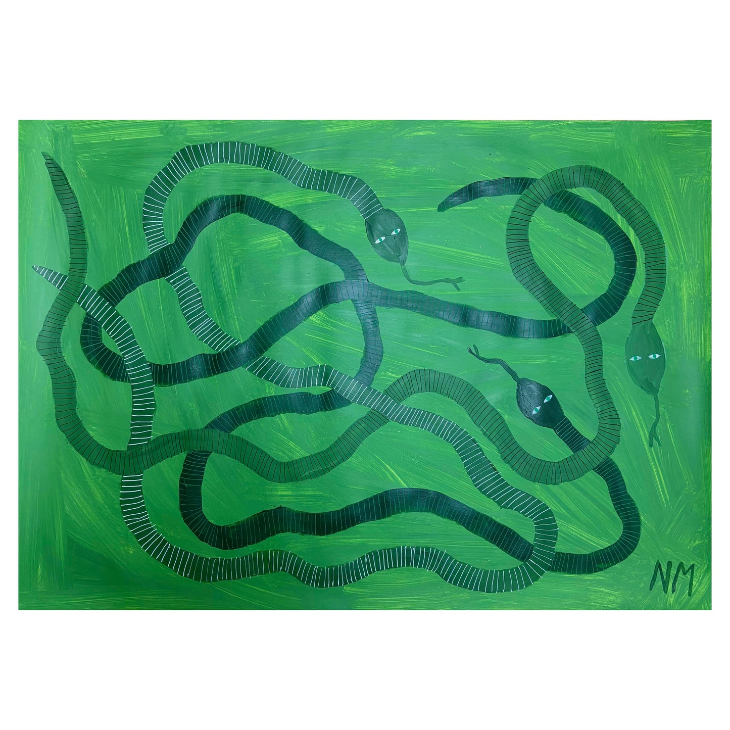 Three green snakes.