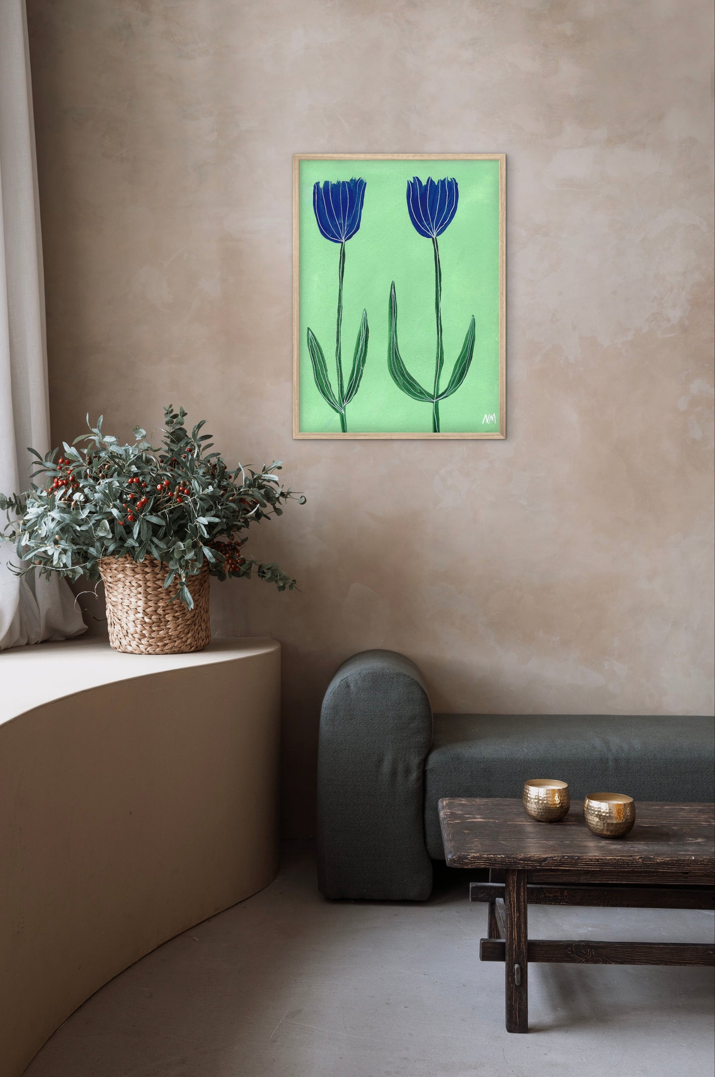Two blue flowers print.