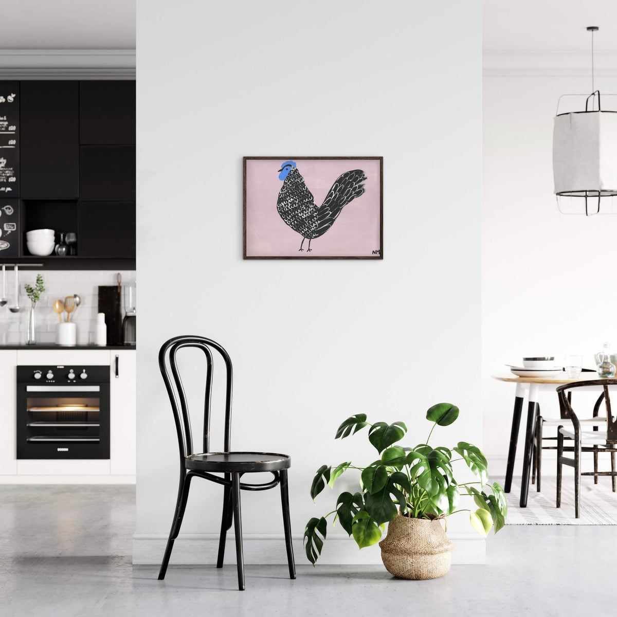 Black chicken print.