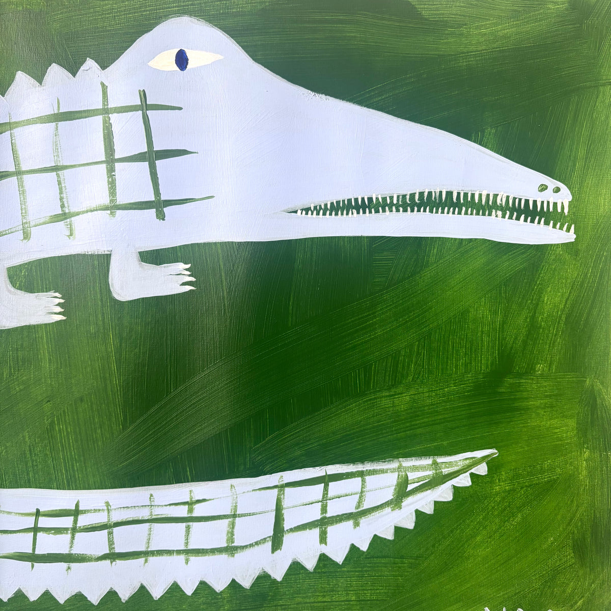 One blue crocodile.