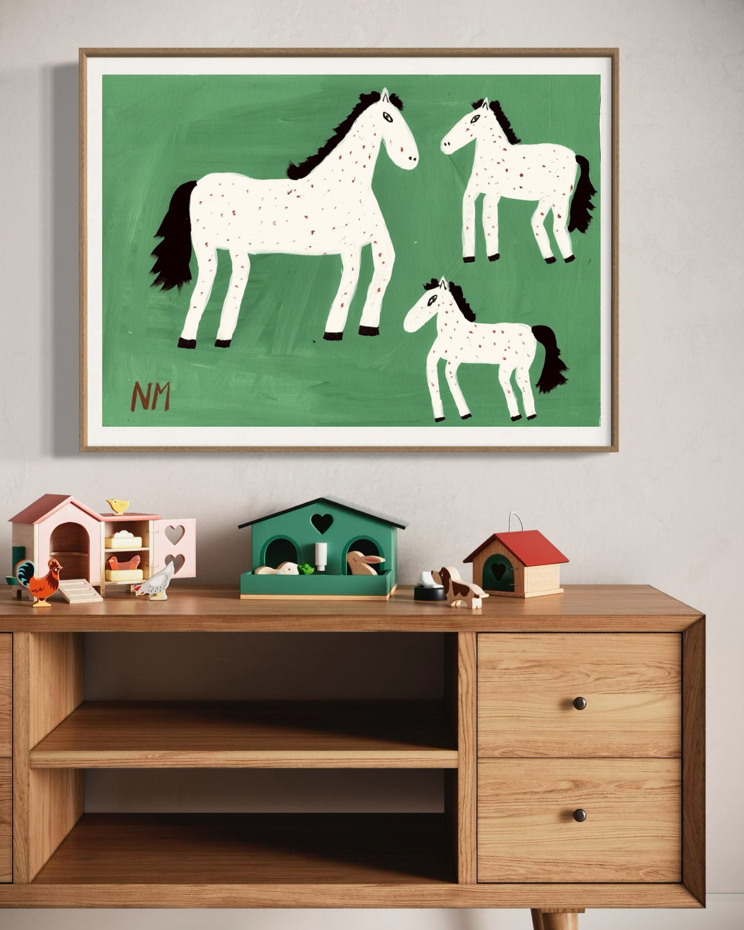 White horse print.
