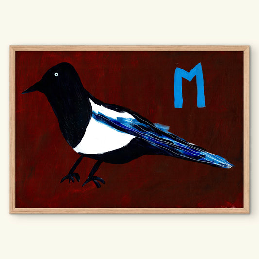 Alphabet M Magpie Print.