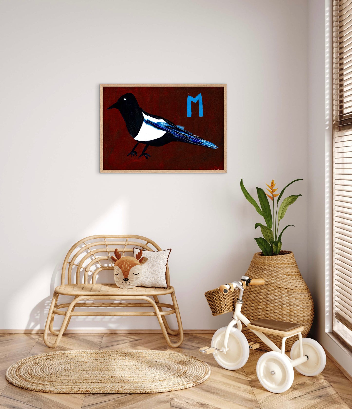 Alphabet M Magpie Print.