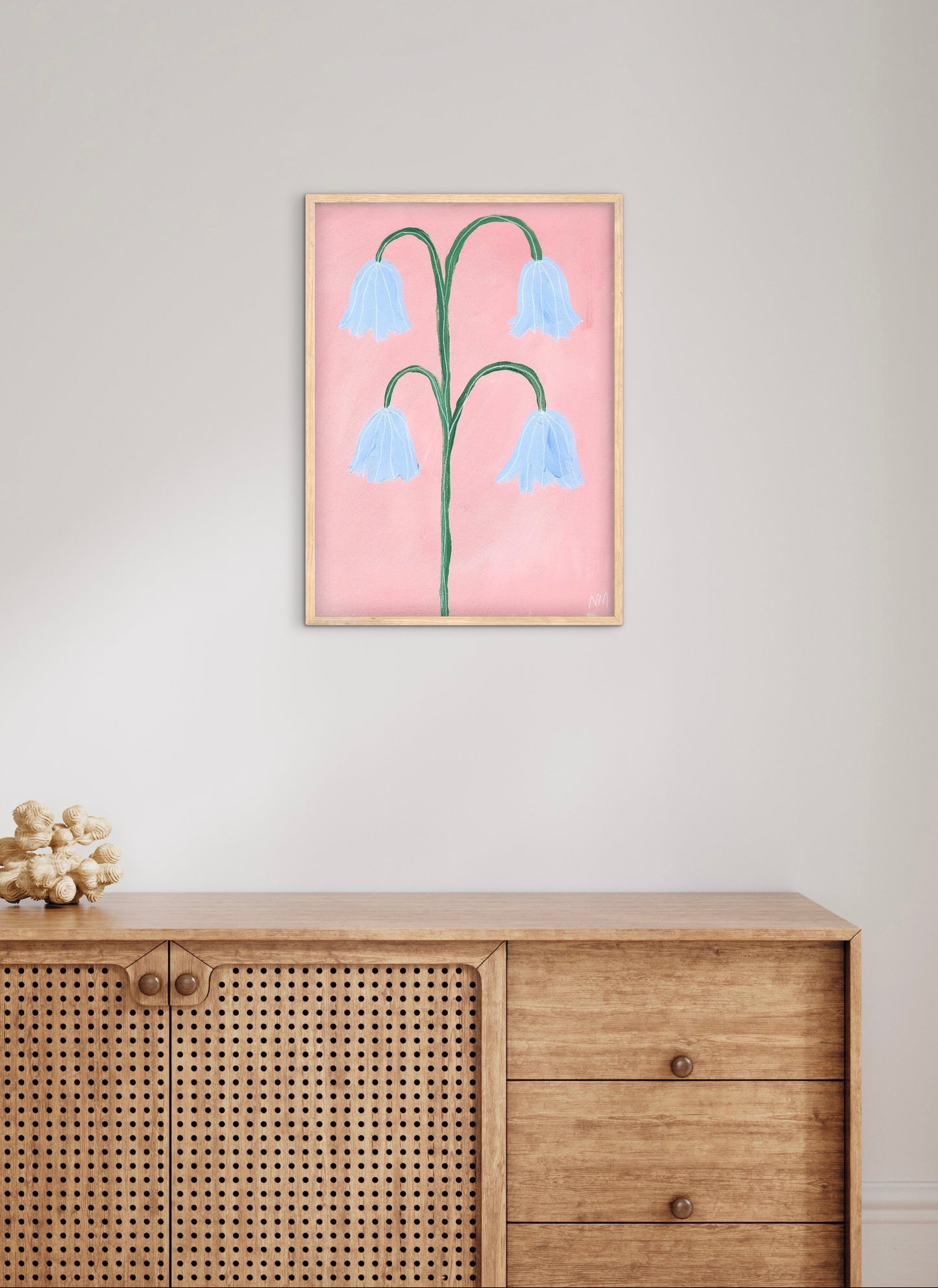 Bluebells on pink print.