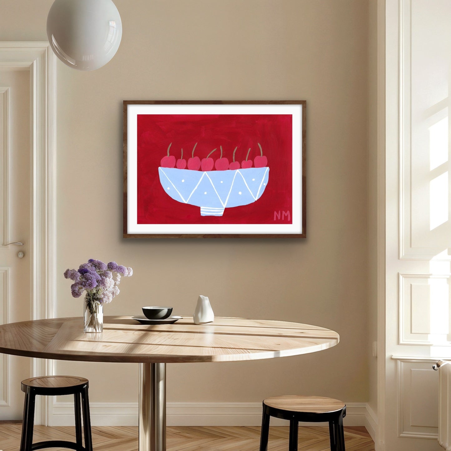 Pink cherries print.