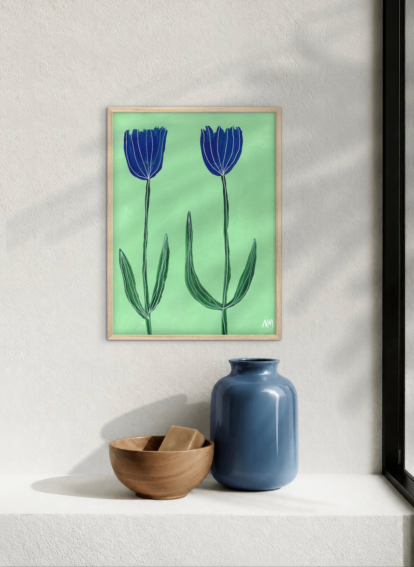 Two blue flowers print.