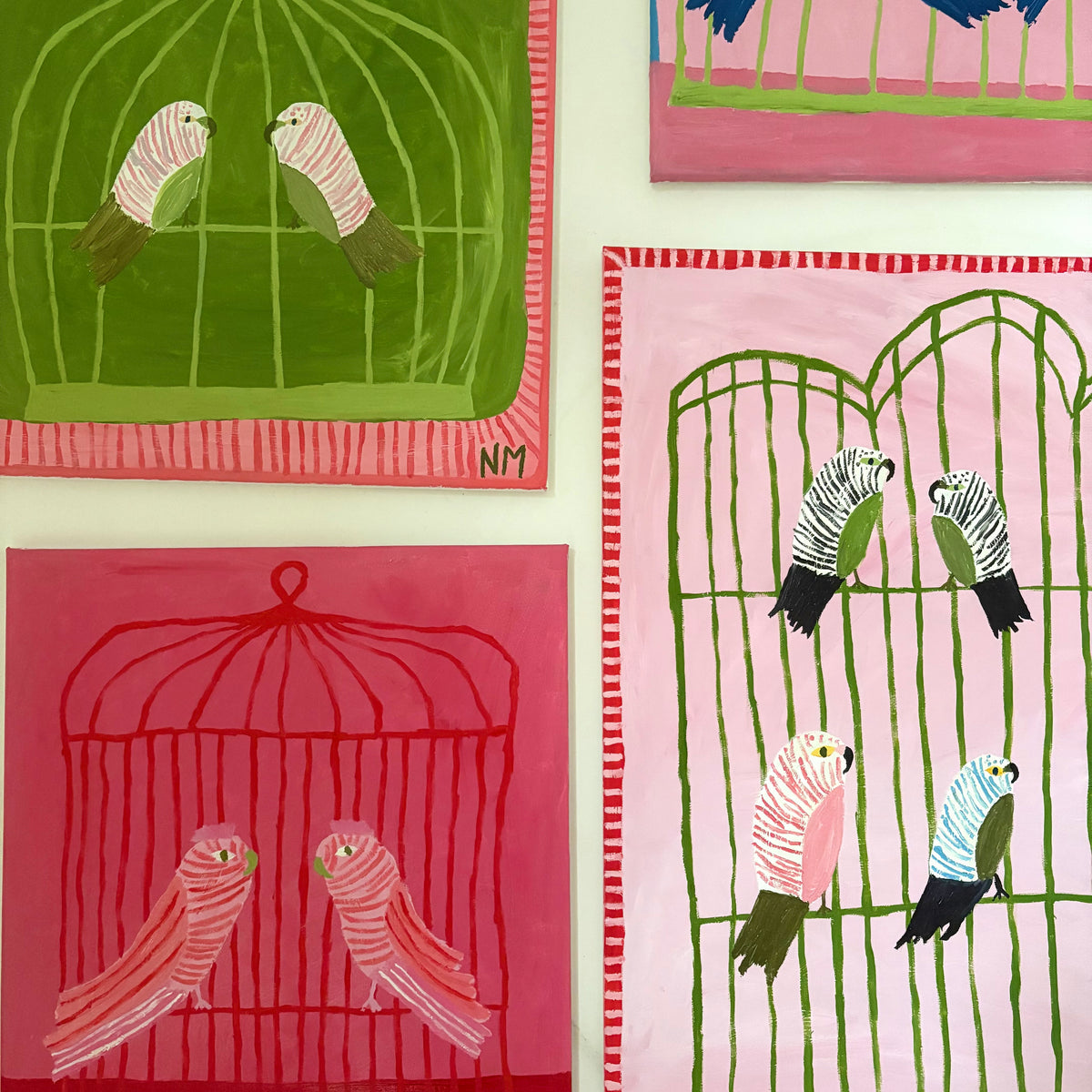Two pink birds.