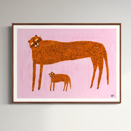 Leopard and baby on pink