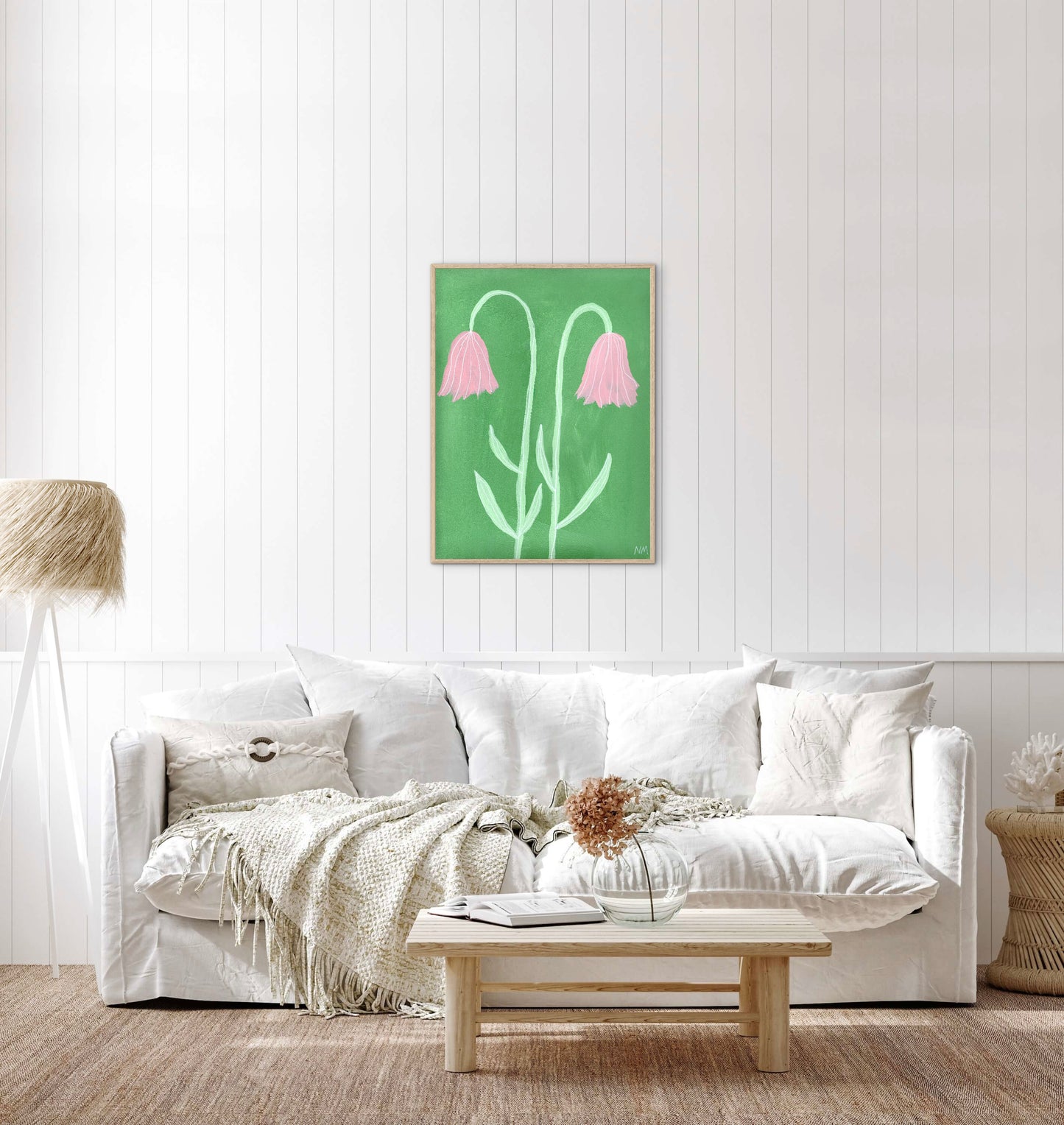 Two pink flowers print.