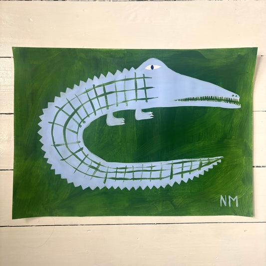 One blue crocodile.