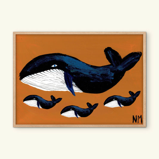 Whale family three print.
