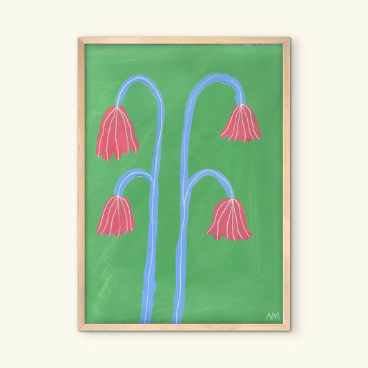 Pink flowers in the grass print.