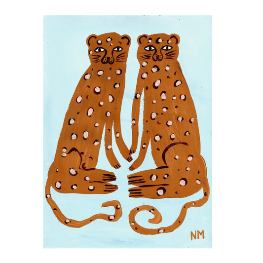 Two leopards on blue print.