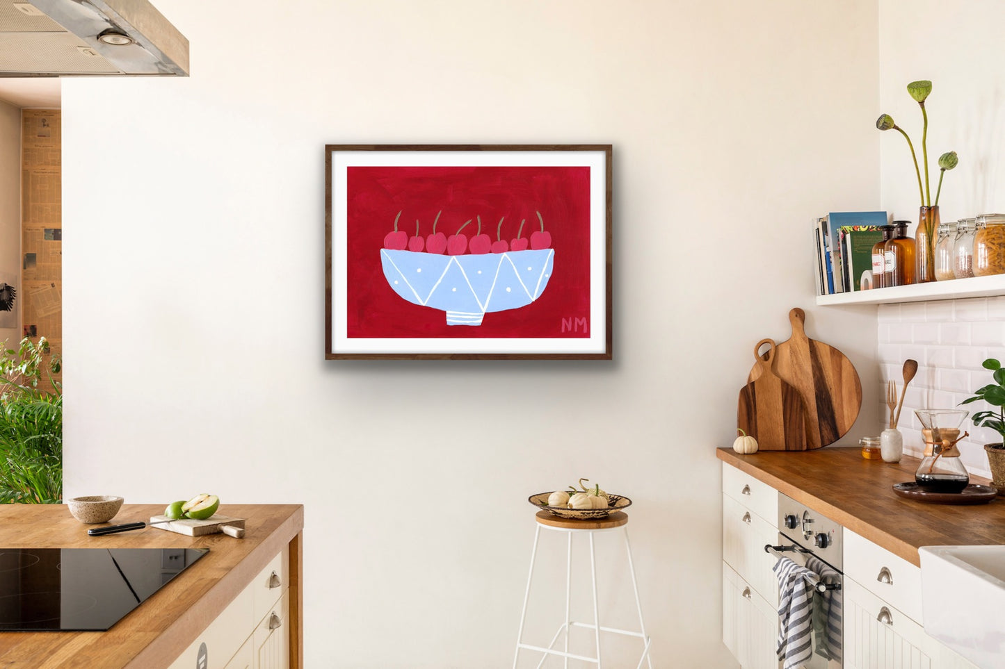 Pink cherries print.