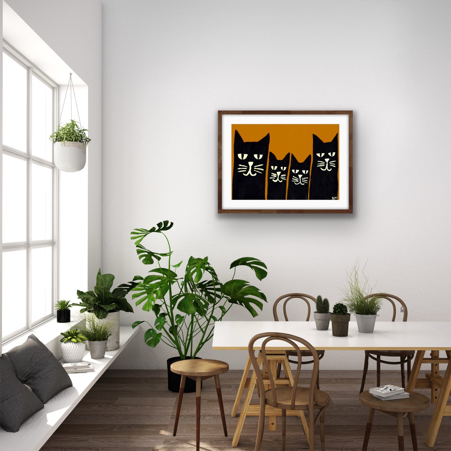 Black cat family print.