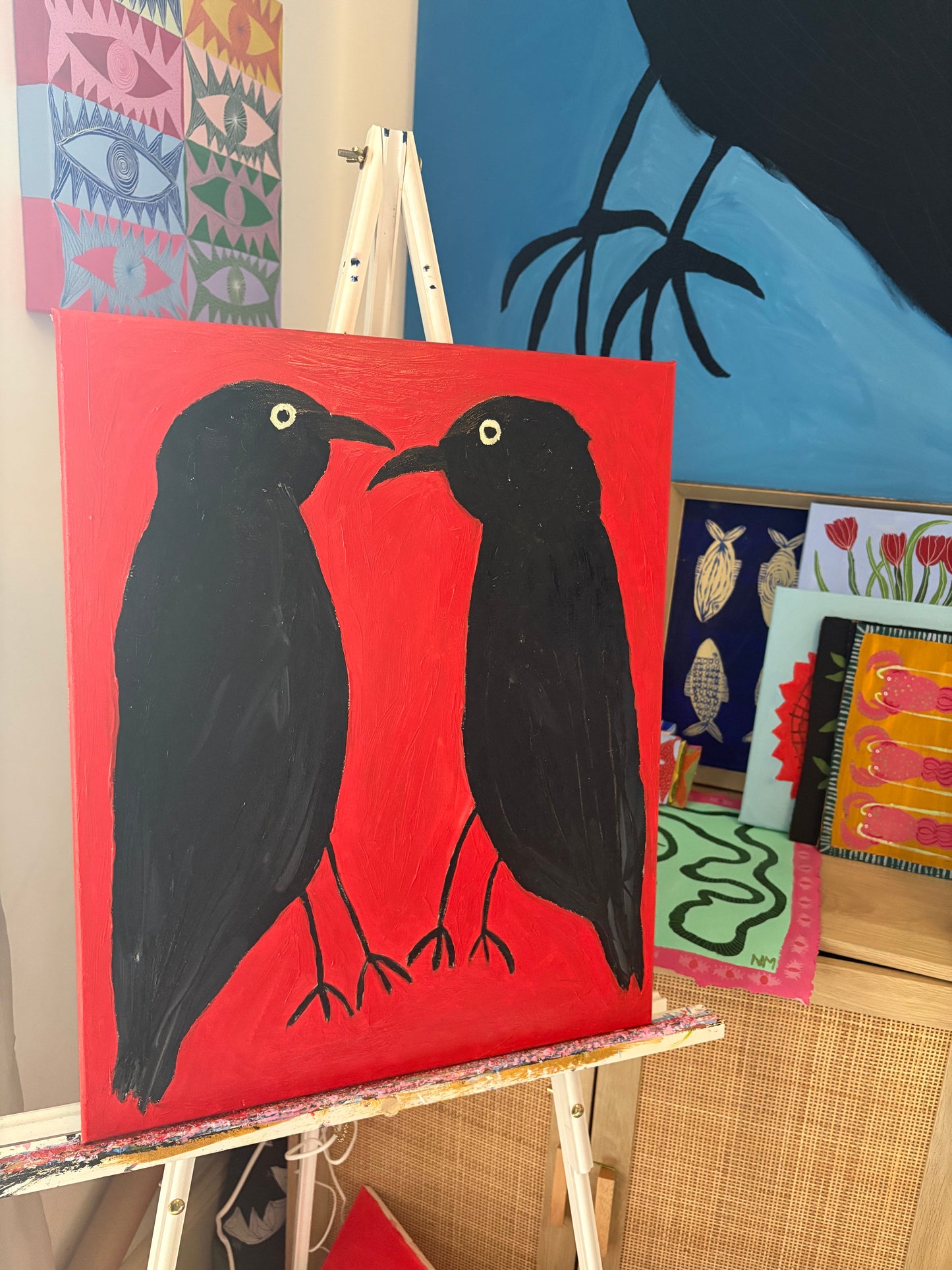 Crows on red.