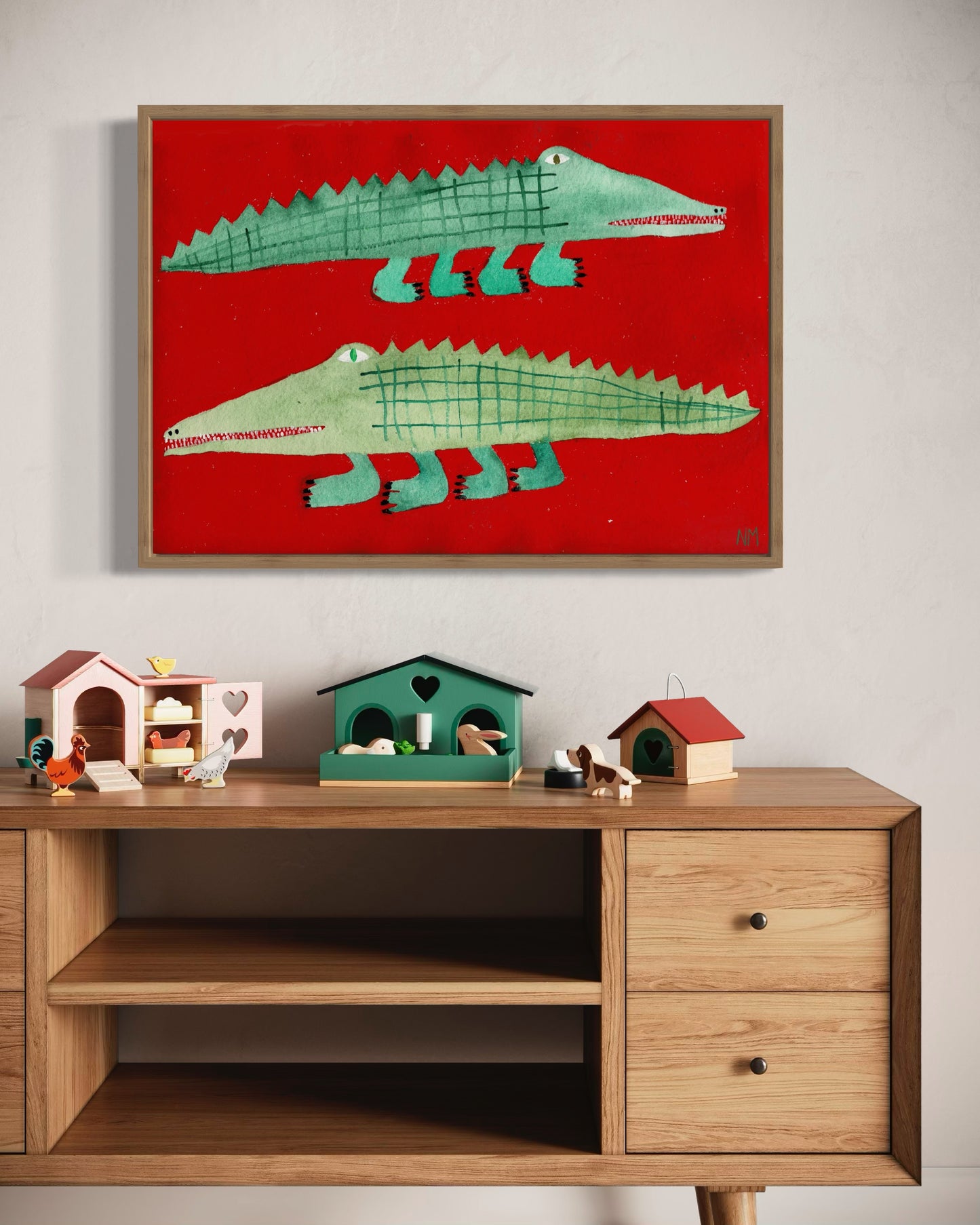 Crocodiles on red