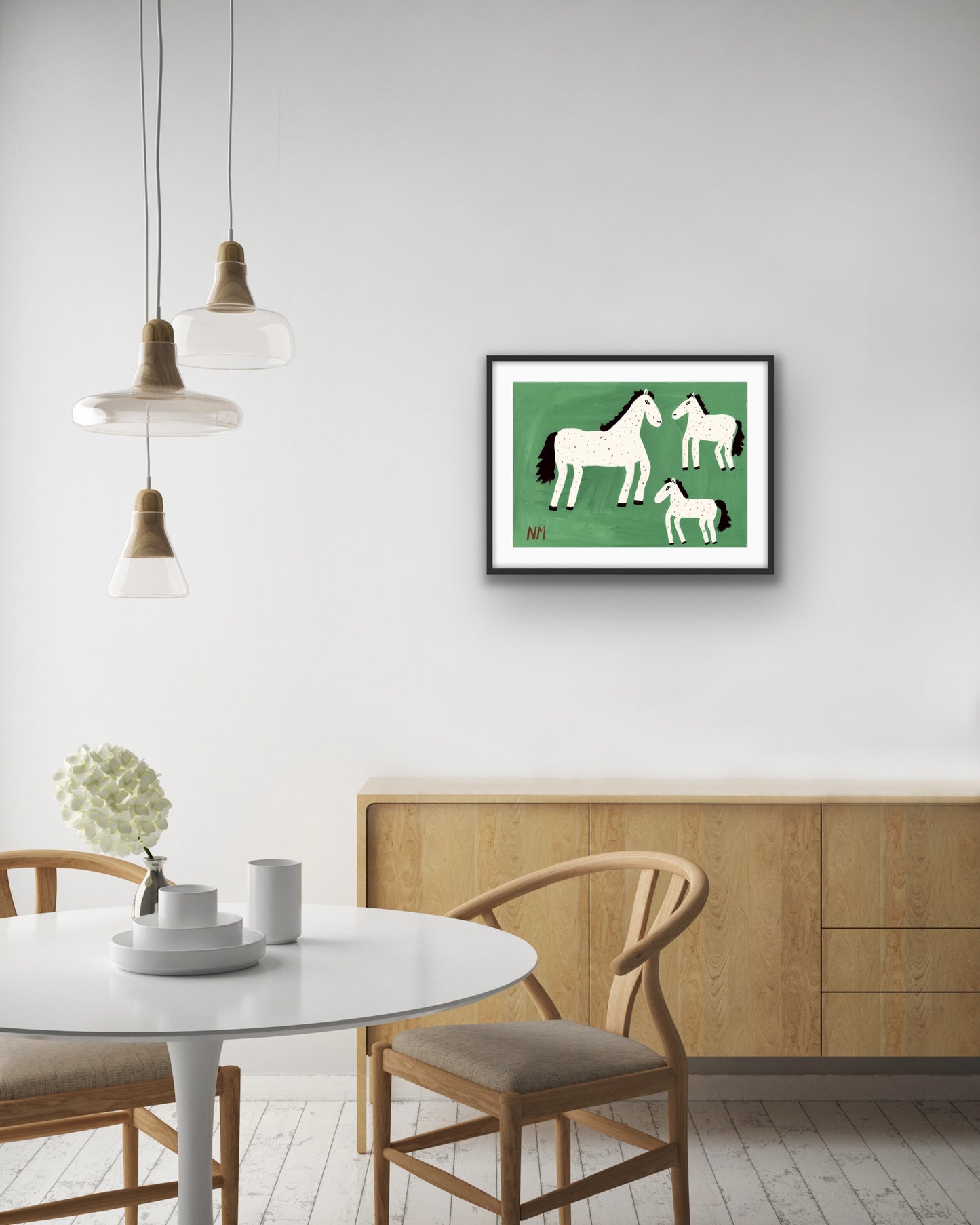 White horse print.