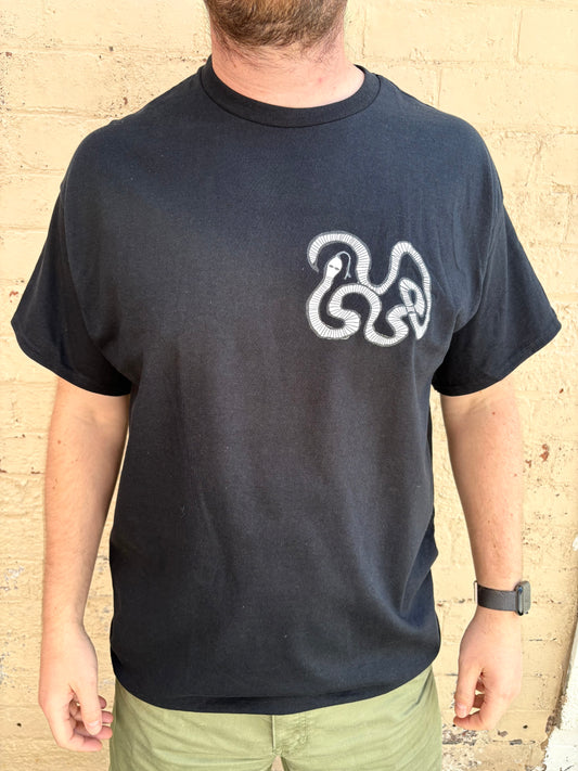 White snake T-shirt.