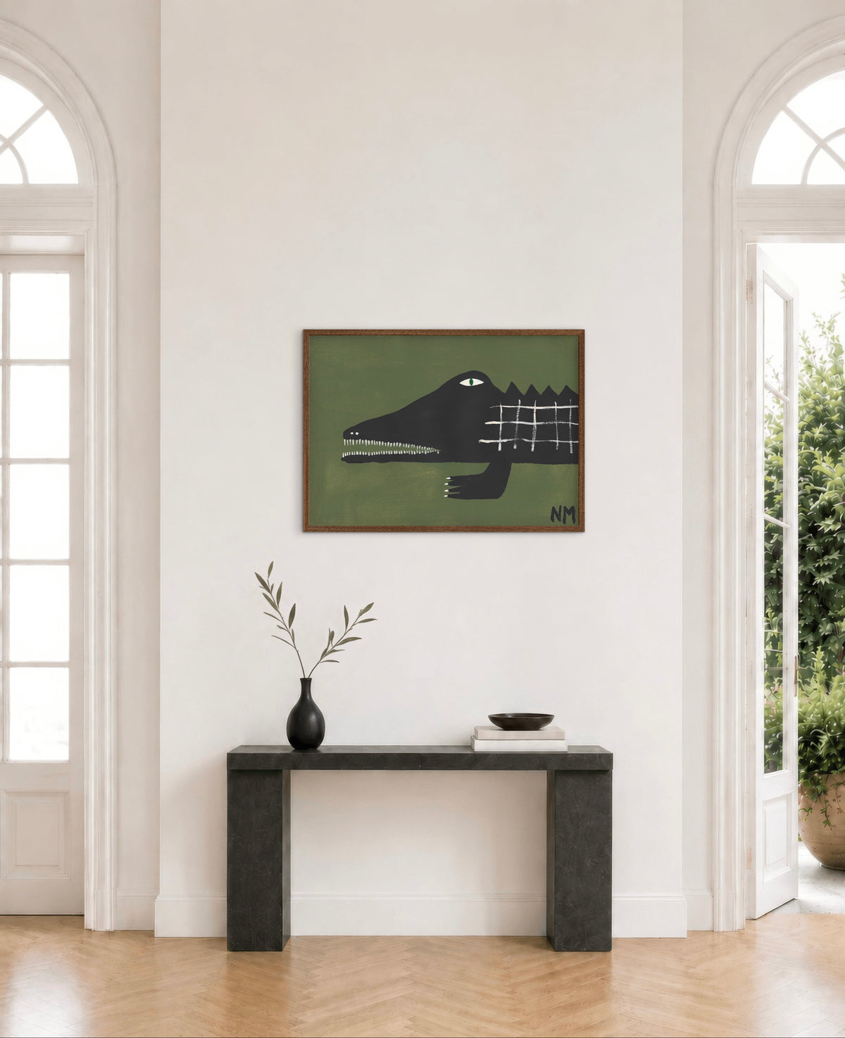 Black crocodile print.