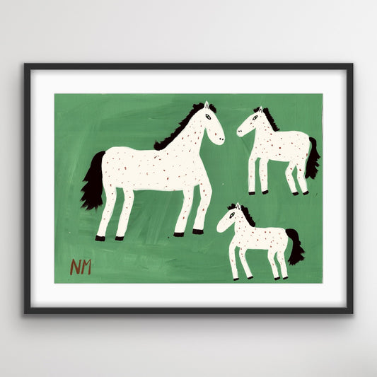White horse print.