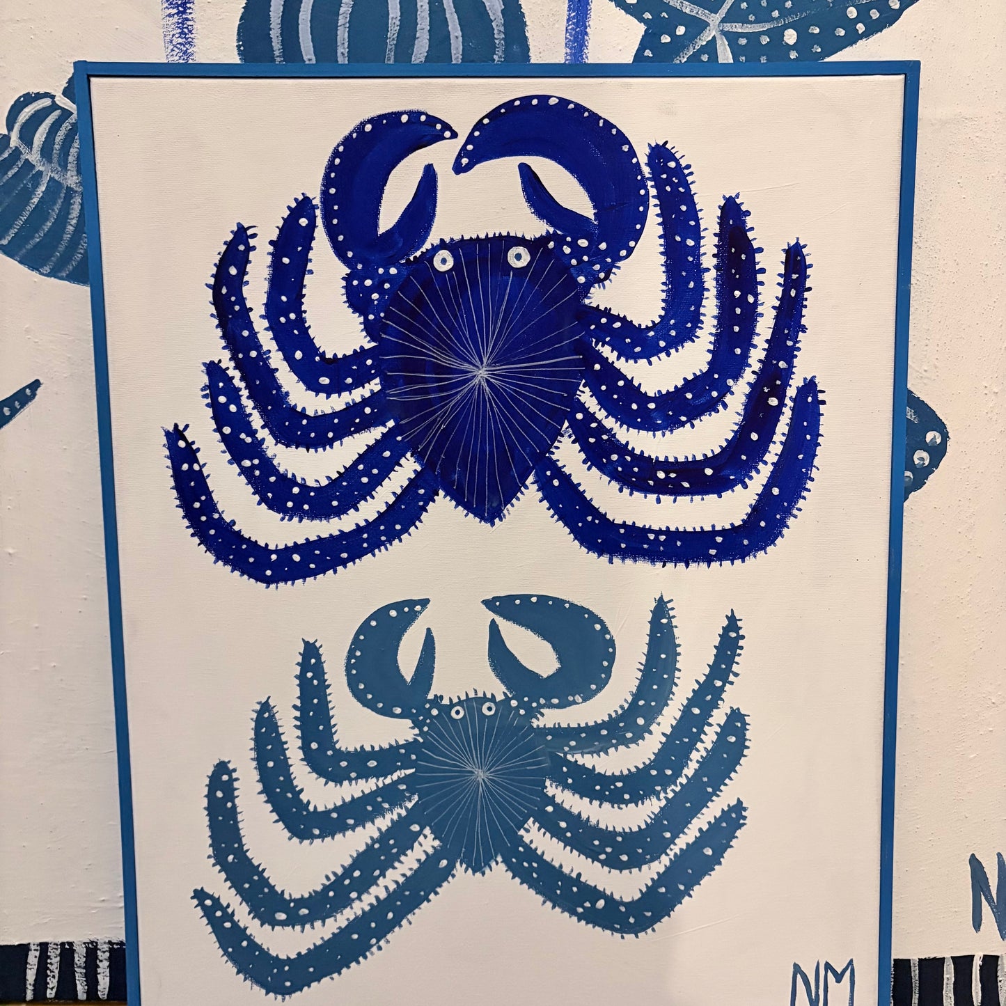 Two blue crabs.