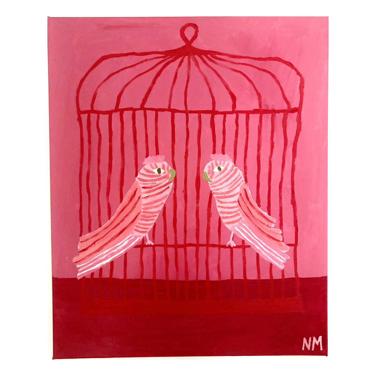 Two pink birds.