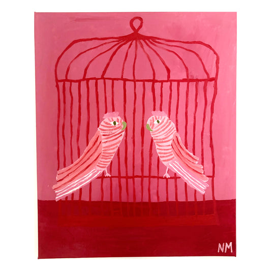 Two pink birds.