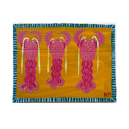 Three pink lobsters.