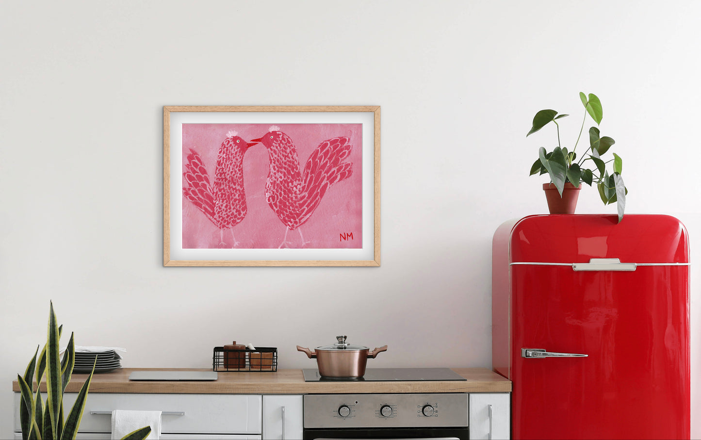 Pink Chickens Print.