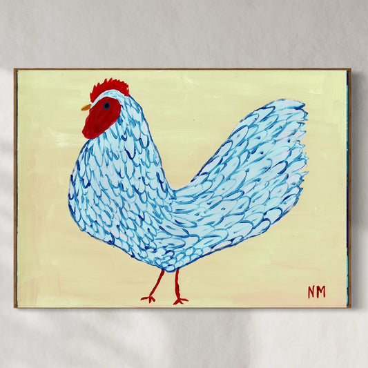 Blue chicken print.