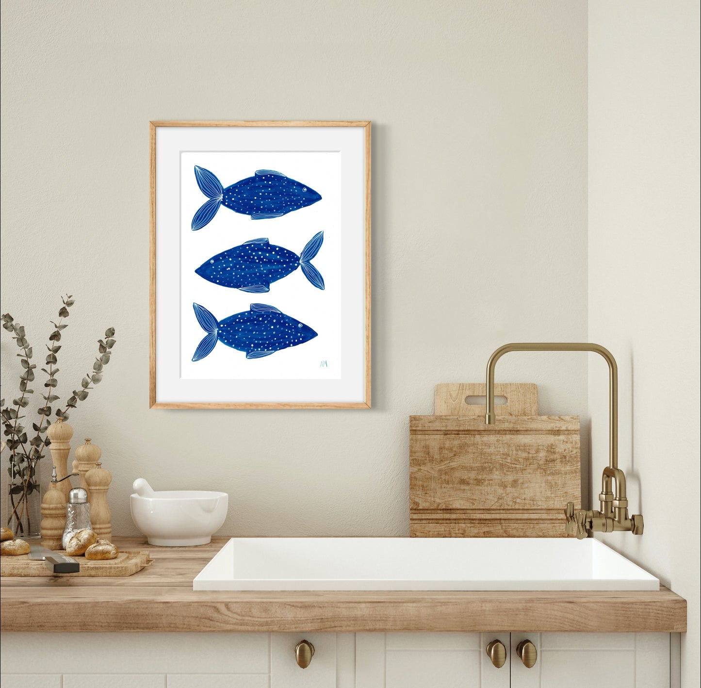 Three blue fish