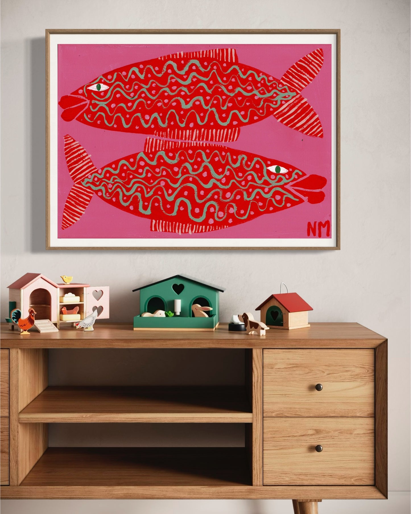 Two very fancy fish print.