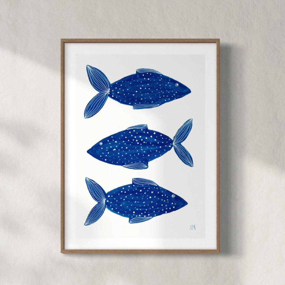 Three blue fish