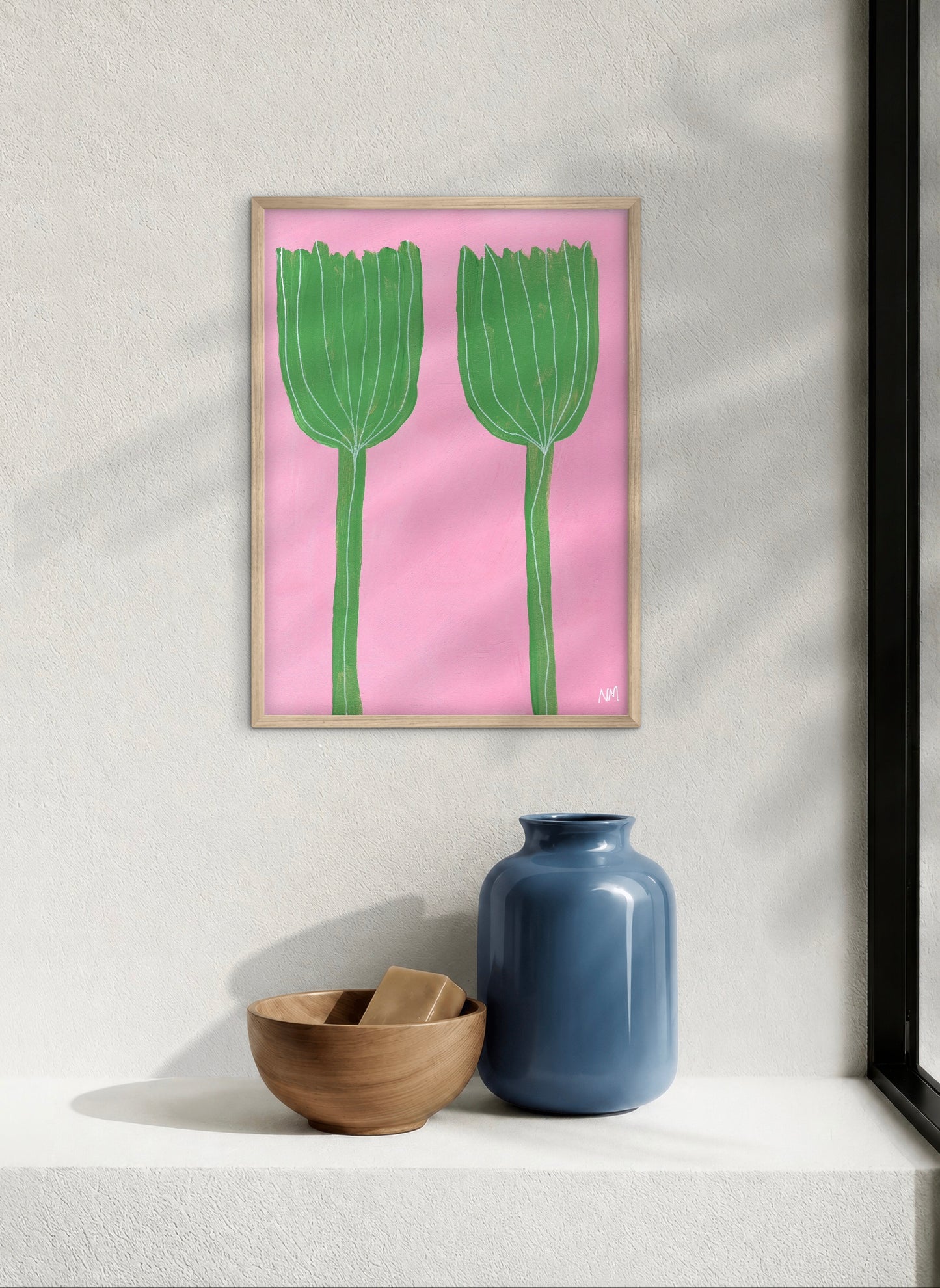 Green tulips print.