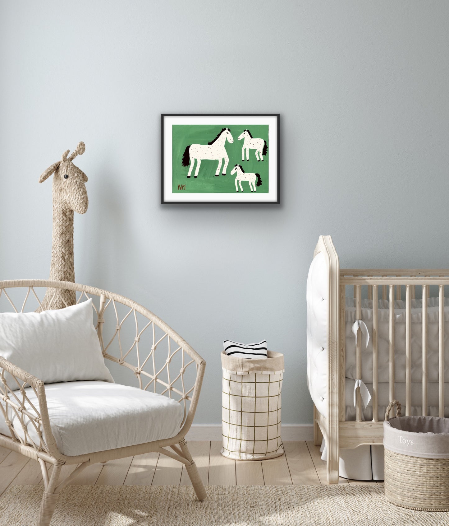 White horse print.